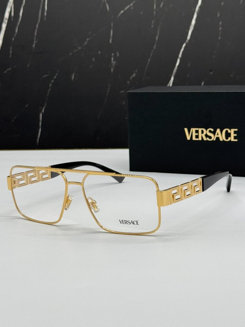 Versace VE1308 1002 Square Gold Metal Unisex Eyeglasses Authentic NEW